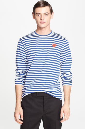 Comme des garcons play long sleeve heart logo stripe tee online