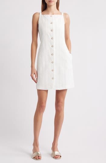 Charles Henry Textured Stripe Cotton Minidress In White