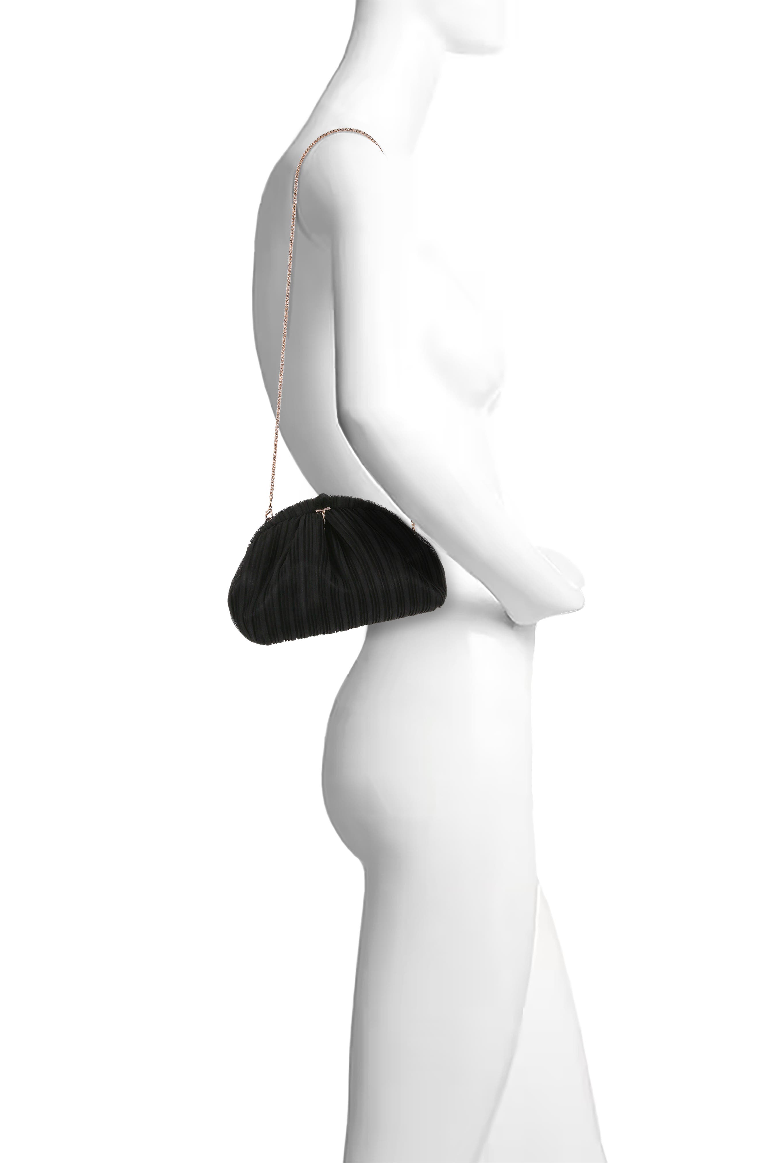 Jewel Badgley Mischka Vale Pleated Tulle and Satin Mini Pouch Clutch, Alternate, color, 
