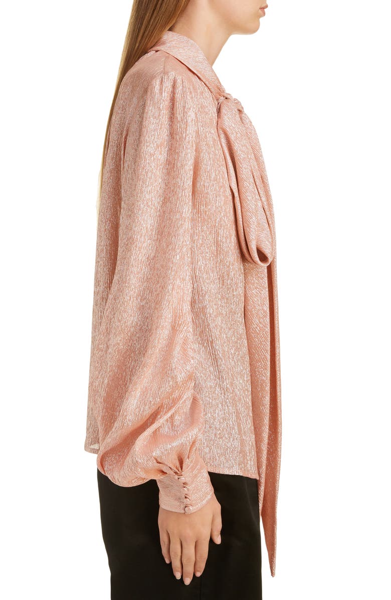 Runway Marc Jacobs Tie Neck Lamé Blouse, Alternate, color, 