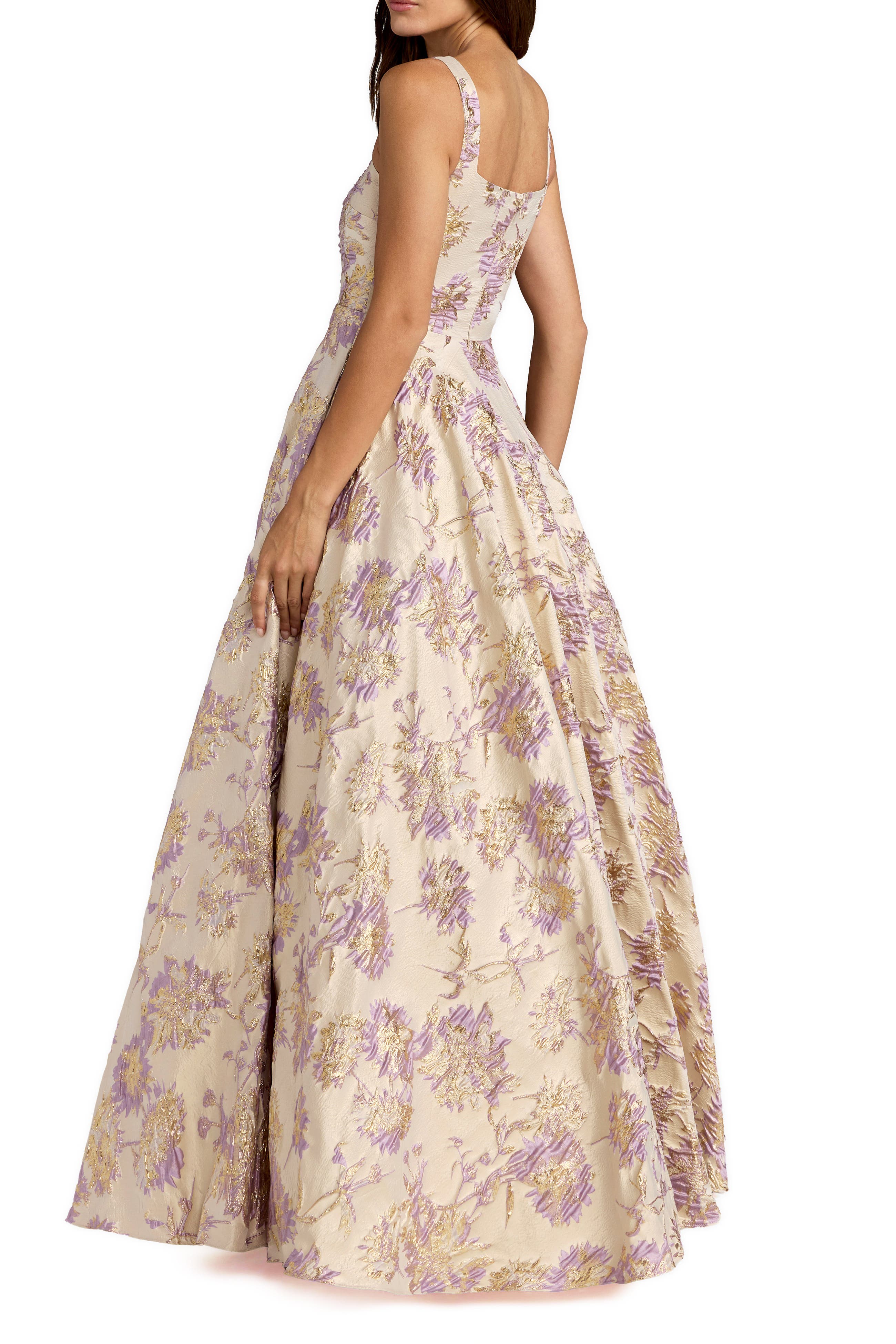 Sleeveless Square Neck Brocade Ball Gown - image 2