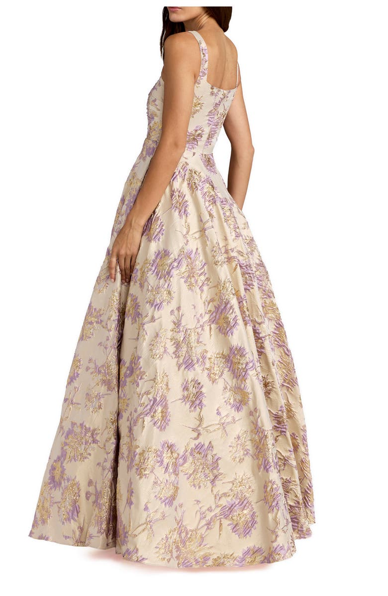 Mac Duggal Sleeveless Square Neck Brocade Ball Gown, Alternate, color, Champagne Multi