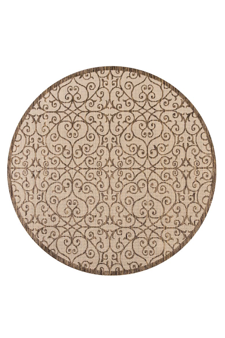 Madrid Vintage Filigree Textured Weave Indoor/Outdoor Round Area Rug, Alternate, color, Beige/Brown