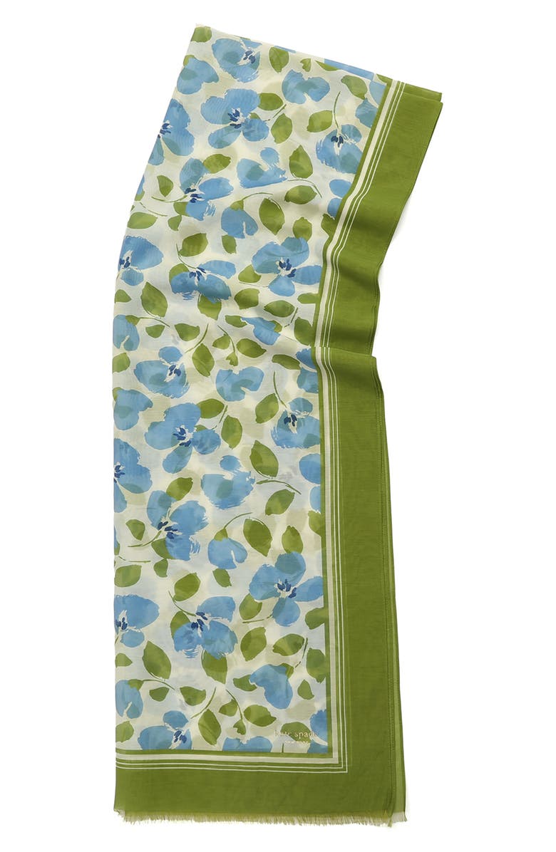 Kate Spade New York painterly bouquet oblong cotton & silk scarf, Alternate, color, 