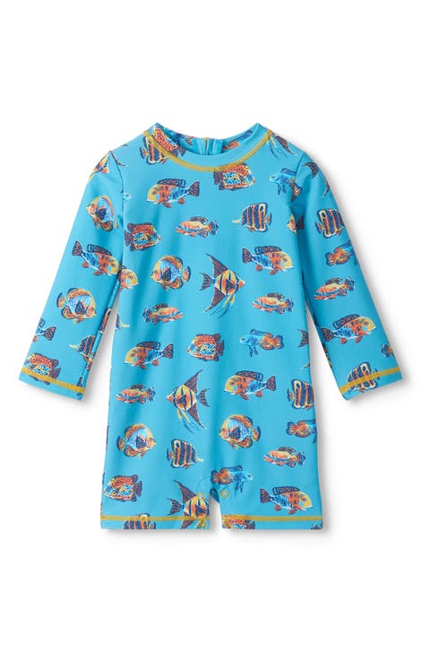 Tropical Ocean Long Sleeve One-Piece Rashguard Swimsuit (Baby)
