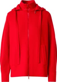 Akris punto Merino Wool Blend Hooded Zip Cardigan
