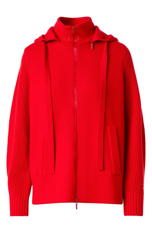 Akris Punto Merino Wool Blend Hooded Zip Cardigan In Red