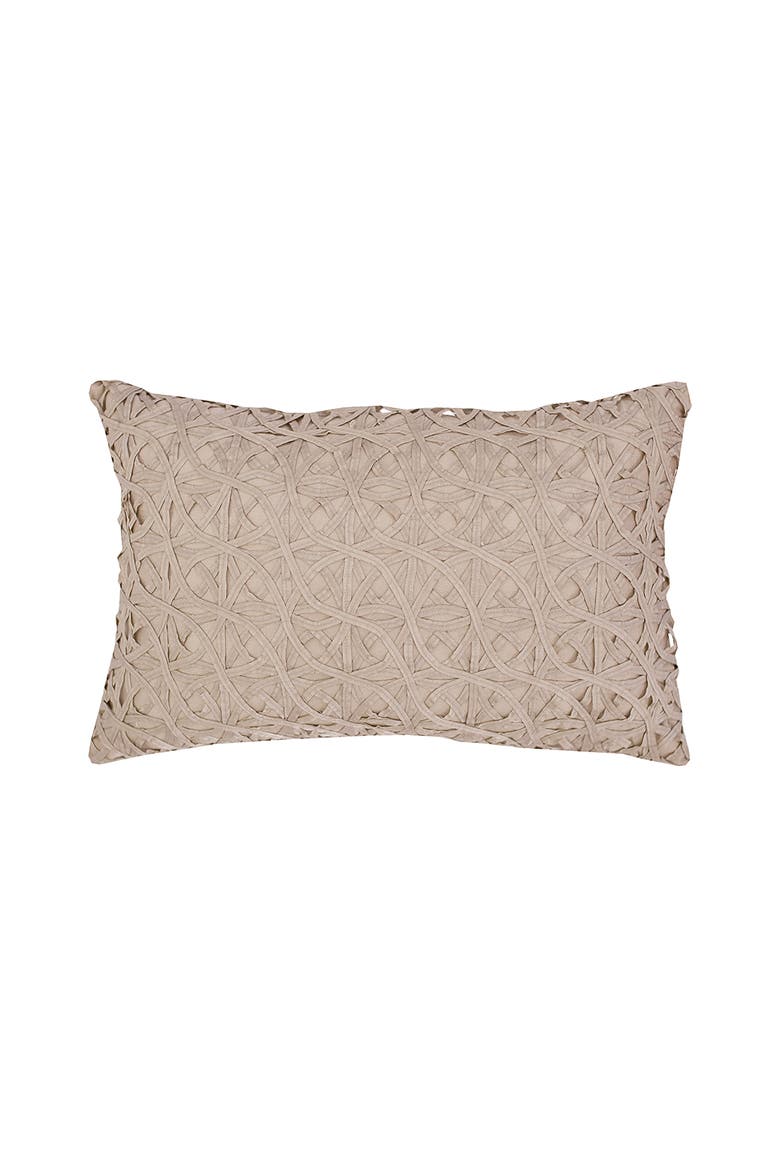 Ribbon Mesh Solid Sandstone Tan Polyester Decor Throw Pillow, 14" x 22", Main, color, Beige