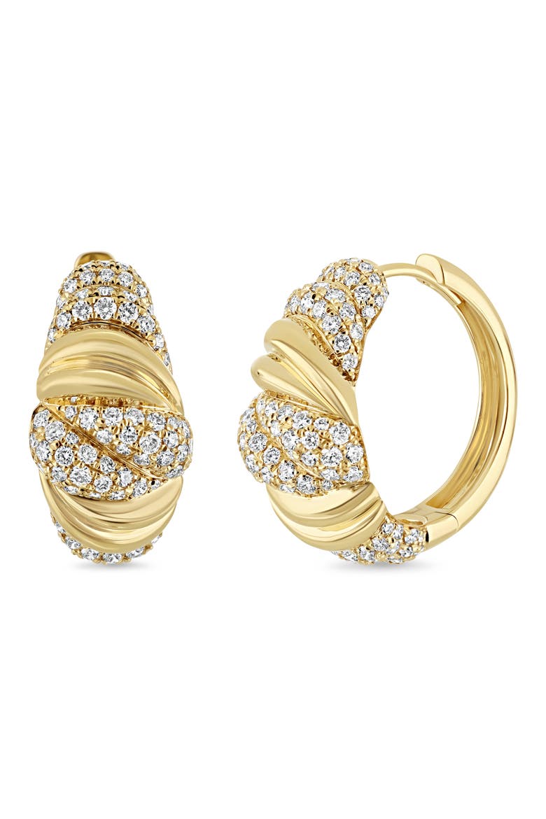 18K Gold Cleo Diamond Hoop Earrings, 10mm (Online Trunk Show), Main, color, YELLOW
