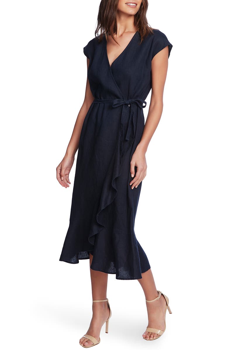 Vince Camuto Faux Wrap Ruffle Midi Dress, Alternate, color, 