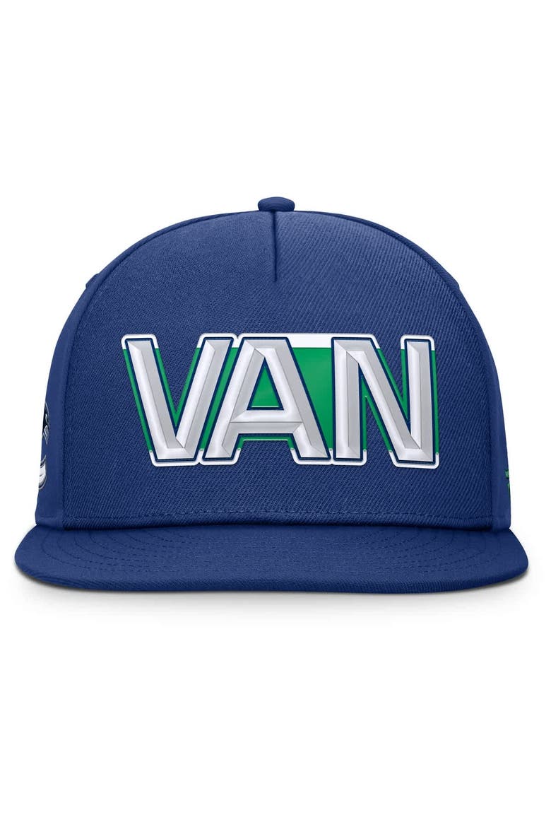 Men's Fanatics Blue Vancouver Canucks Authentic Pro Rink Team Code Snapback Hat, Alternate, color, Blue