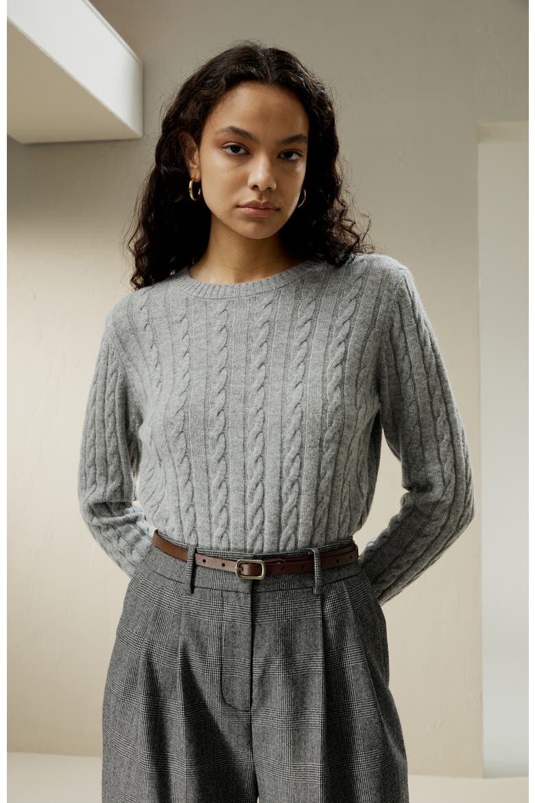 Women's Classic Cable Knit Sweater with Ribbed Edges, Alternate, color, Grey