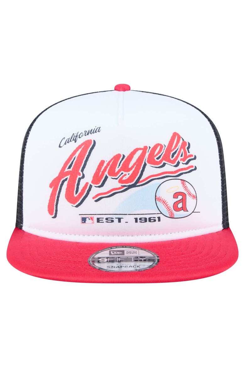Men's New Era White/Red California Angels Retro Script Trucker 9FIFTY Snapback Hat, Alternate, color, White
