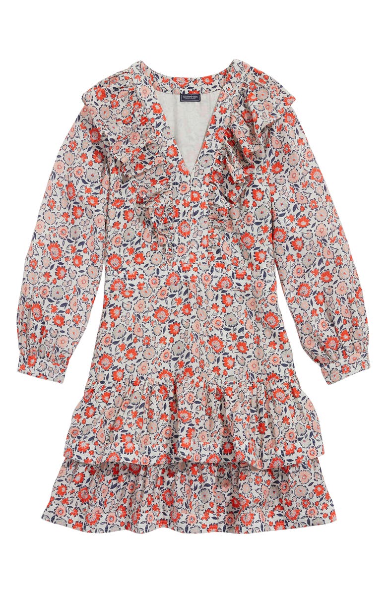 vineyard vines Ivy Floral Long Sleeve Cotton & Silk Dress, Alternate, color, Floral Multi - Stone