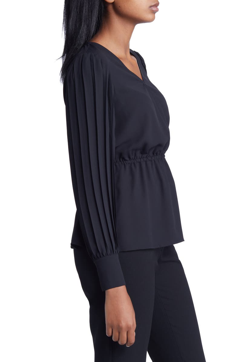 Anne Klein Pleated Sleeve Peplum Blouse, Alternate, color, Anne Black
