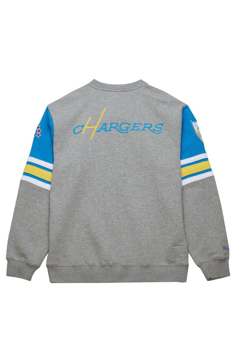 Mitchell & Ness Men's Mitchell & Ness Heather Gray Los Angeles Chargers All Over 4.0 Vintage Logo Pullover Sweatshirt, Alternate, color, Heather Gray