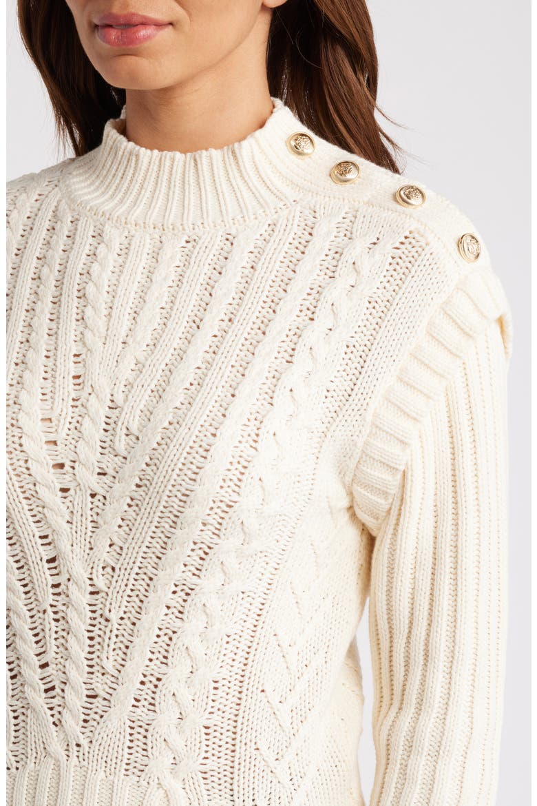 Cable Button Accent Sweater, Alternate, color, CREAM