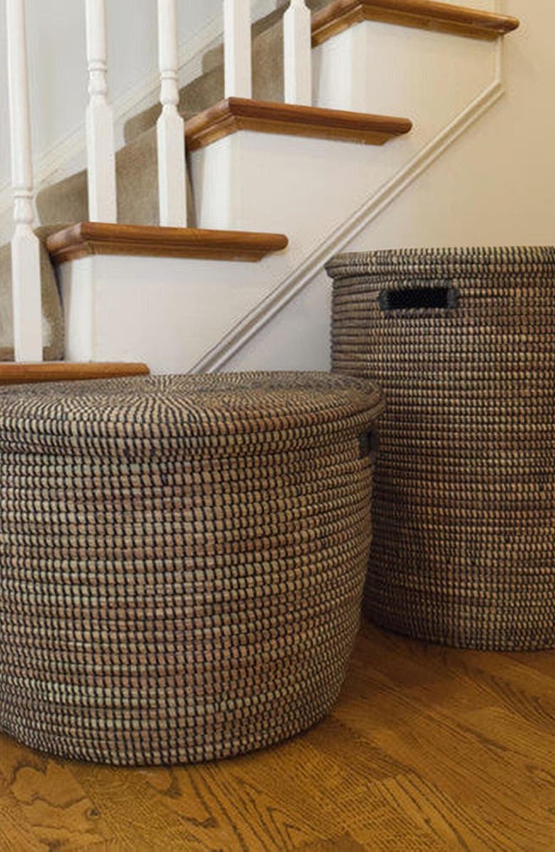 Mbare Flat Lid Storage Basket Monochrome Low Storage, Alternate, color, Black