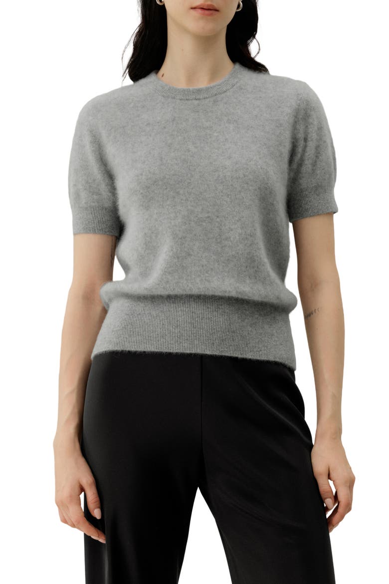 Women's Brushed Cashmere Short-Sleeve Sweater, Main, color, Foggy