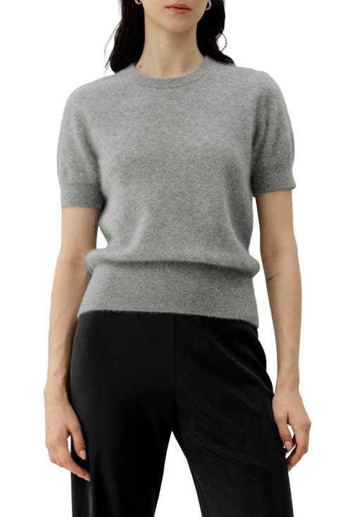 Brushed Cashmere Short-Sleeve Sweater