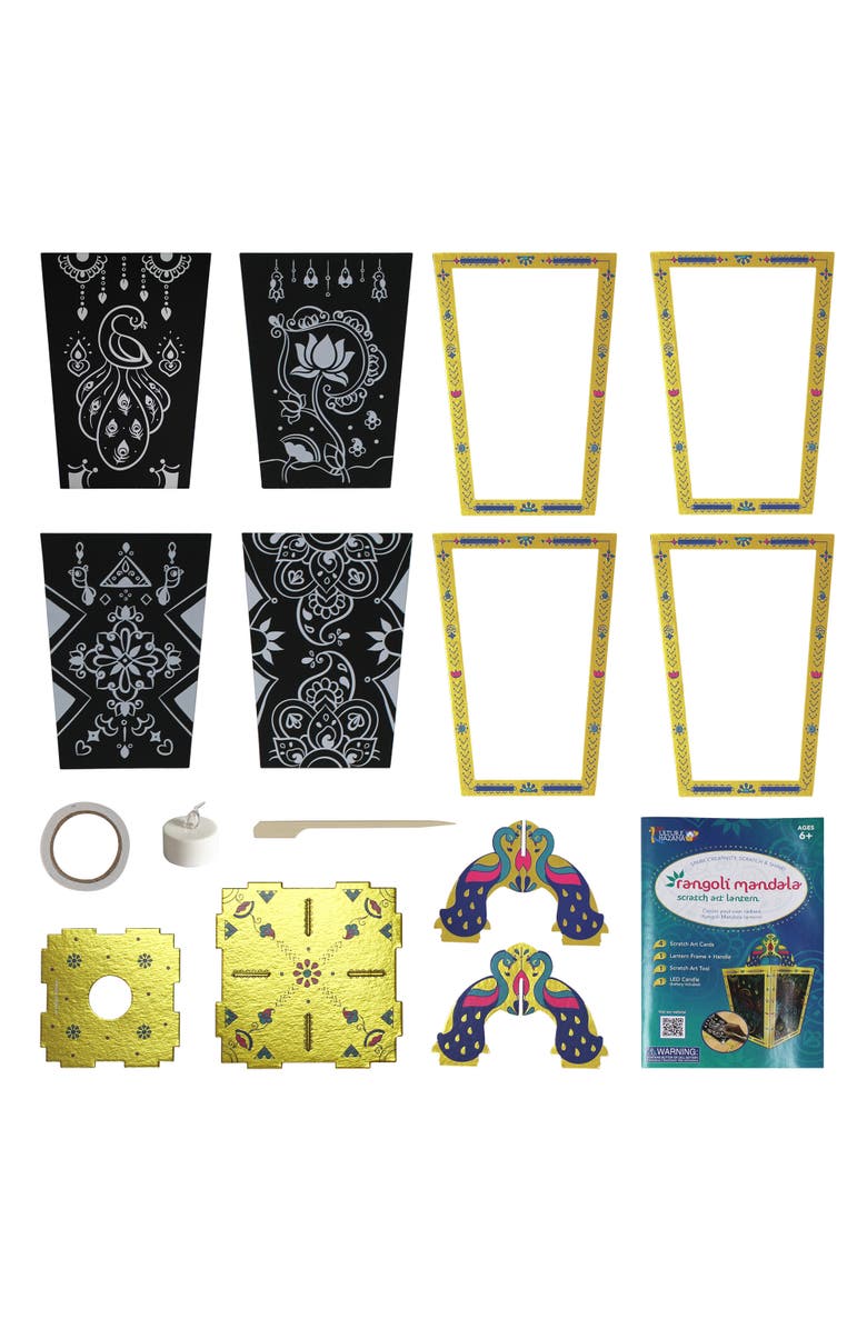 KULTURE KHAZANA Rangoli Mandala Scratch Art Lantern DIY Craft Kit, Alternate, color, Multicolored