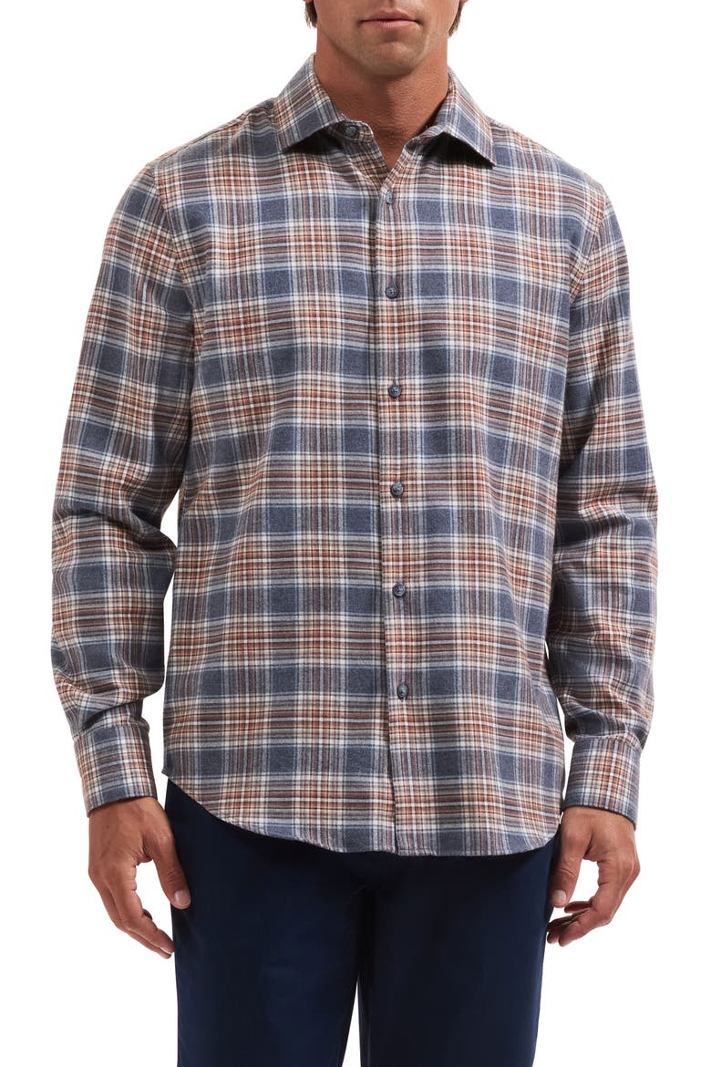 Axel Shaped Fit Plaid Button-Up Shirt, Main, color, SLATE