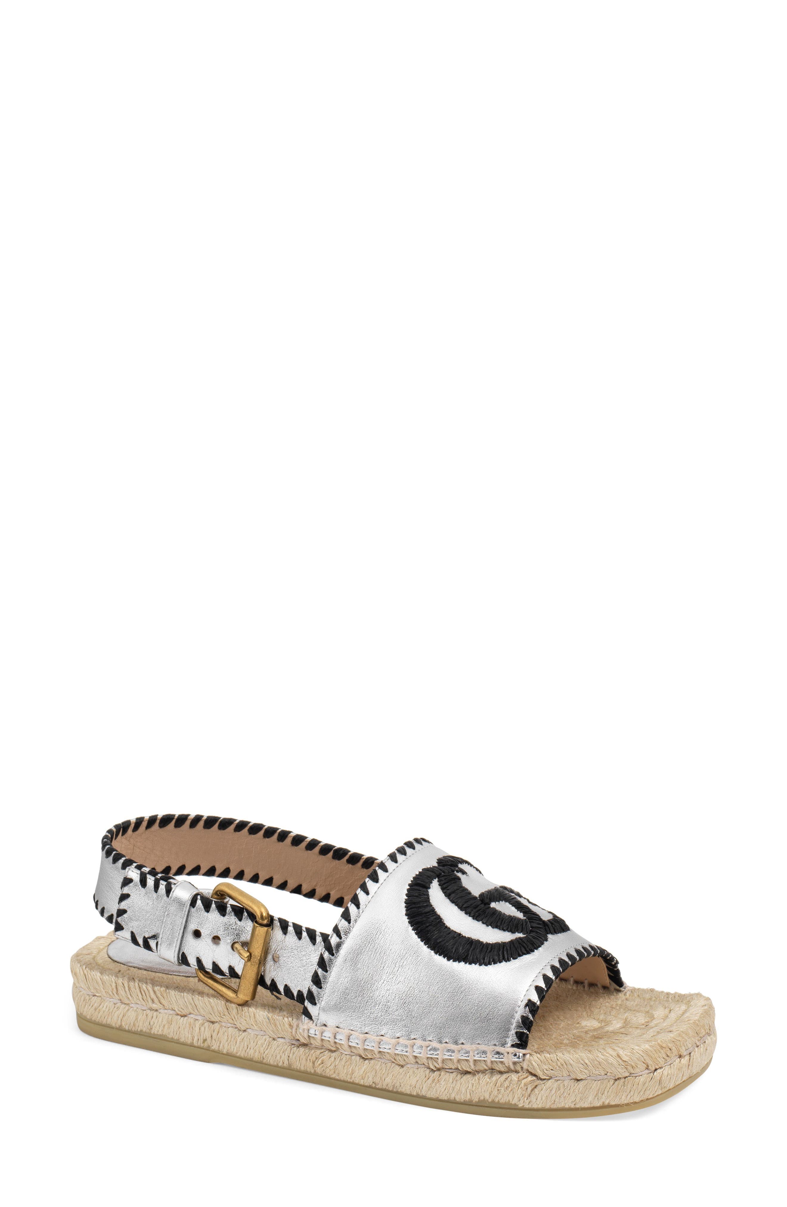 Gucci Pilar Embroidered Double G Logo Slingback Espadrille Sandal, Main, color, 
