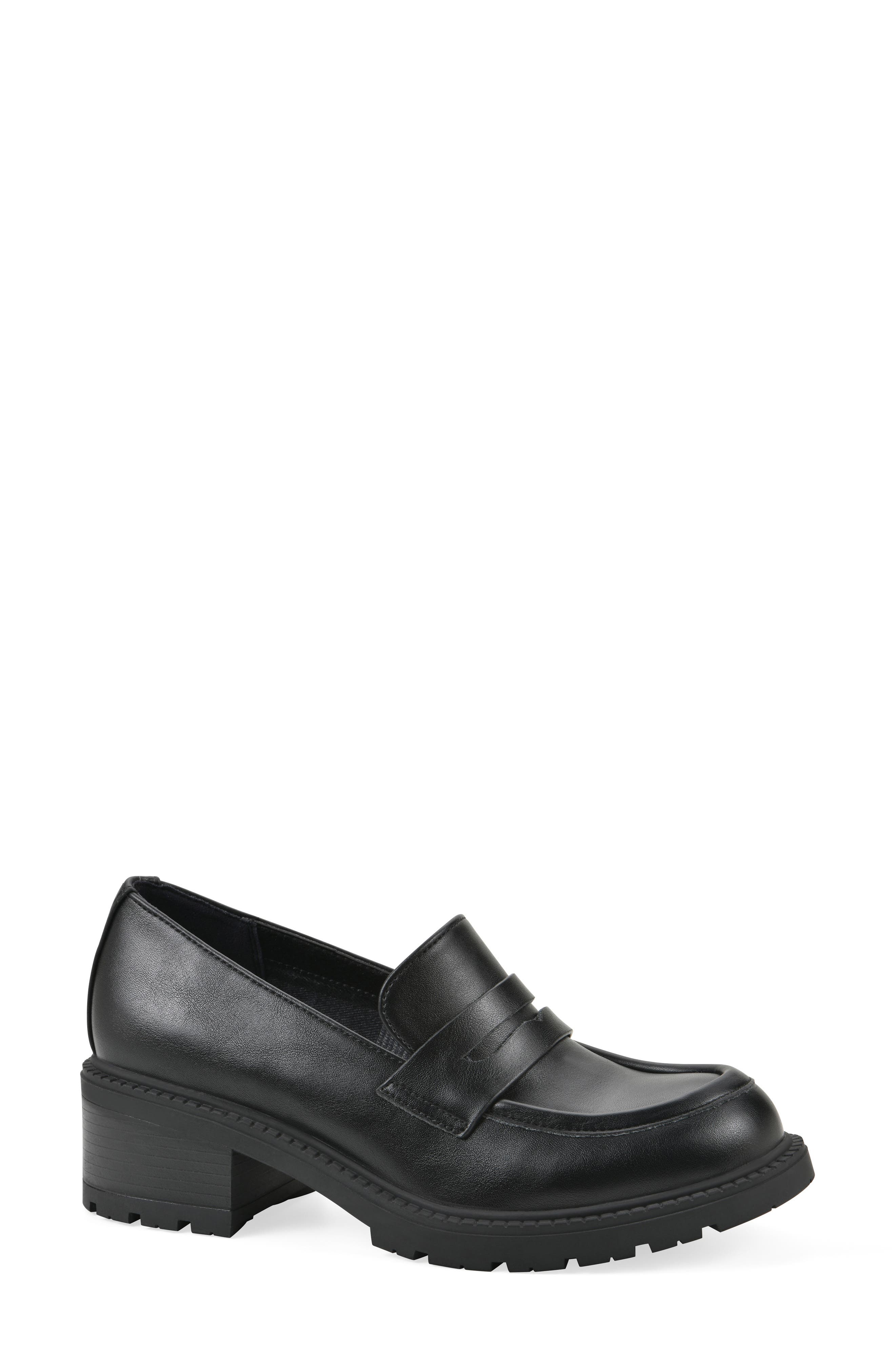 Brigetty Heeled Penny Loafer, Main, color, BLACK/ SMOOTH