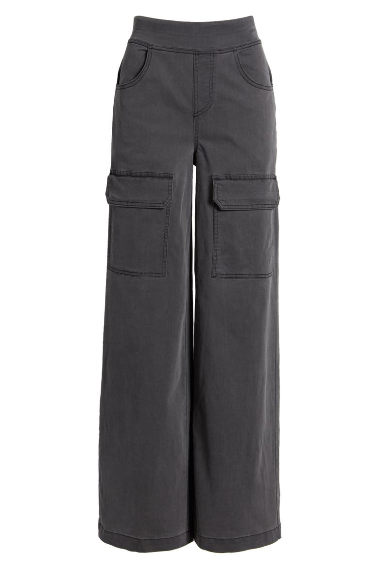 Wide Leg Denim Pull-On Cargo Pants, Alternate, color, CHARCOAL WASH