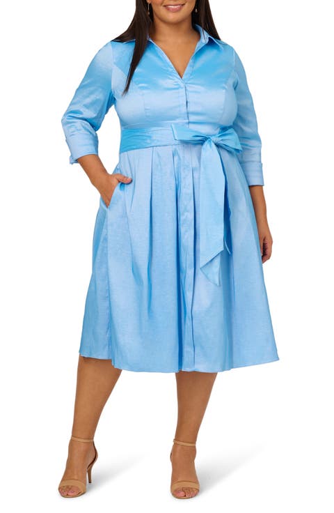 Stretch Taffeta Midi Shirtdress (Plus)