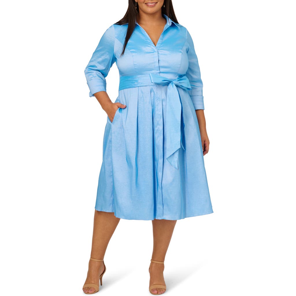 ADRIANNA PAPELL ADRIANNA PAPELL STRETCH TAFFETA MIDI SHIRTDRESS