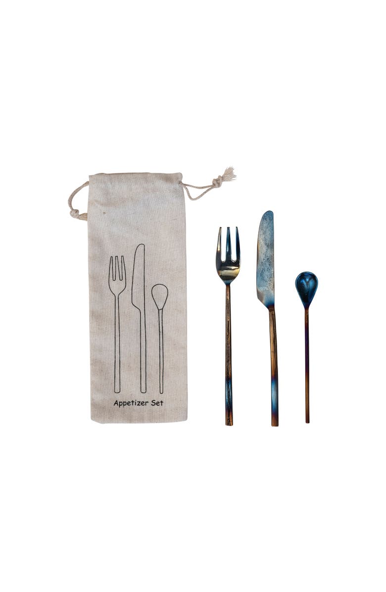 Storied Home Hammered Stainless Steel Appetizer Set of 3, Main, color, Grey