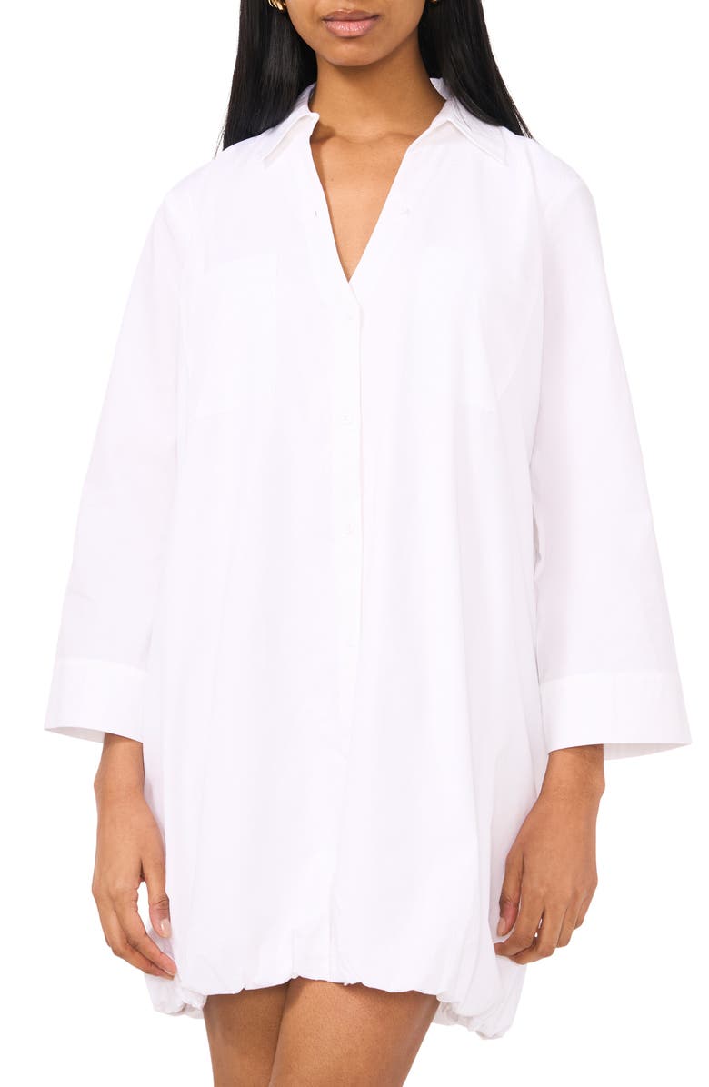 Halogen<sup>®</sup> Cotton Bubble Hem Popover Shirtdress, Alternate, color, Bright White