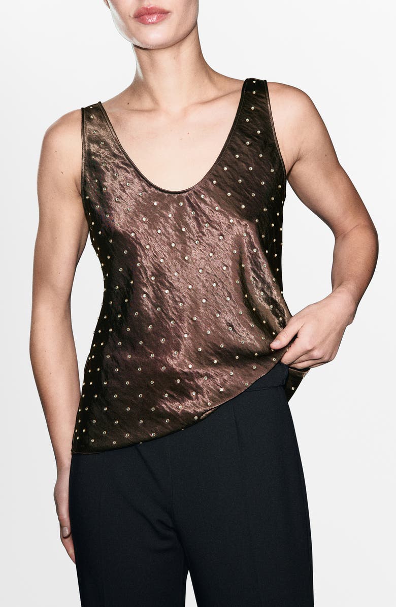 MANGO Crystal Embellished Crinkled Satin Tank, Main, color, 