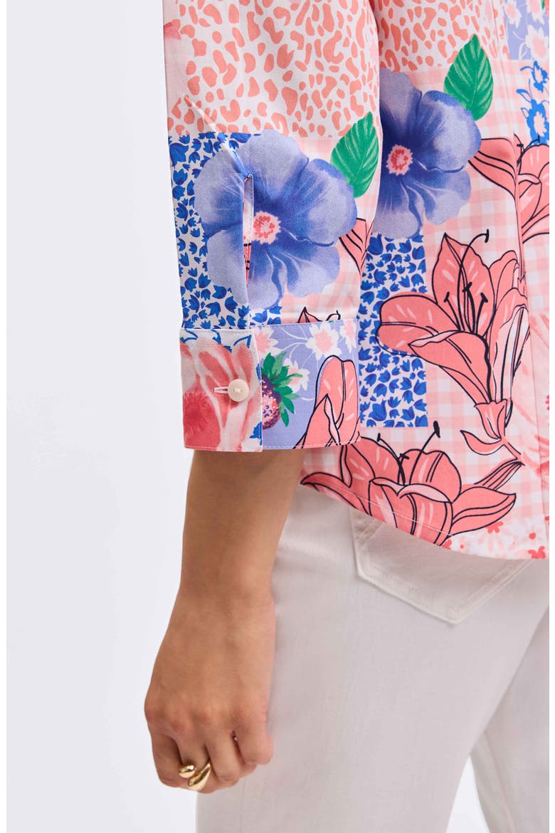 June Mixed Print Cotton Button-Up Shirt, Alternate, color, BLUE/ PINK