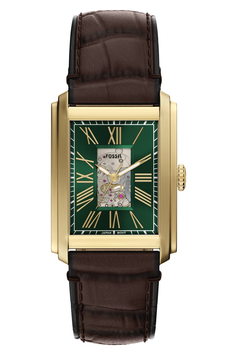 Carraway Open Heart Leather Strap Watch, 30mm x 42mm, Main, color, BROWN/ GREEN