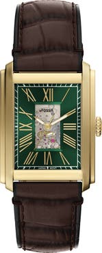 Fossil Carraway Open Heart Leather Strap Watch, 30mm x 42mm