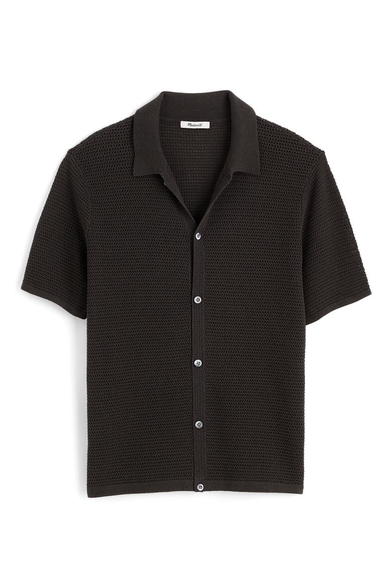 Short Sleeve Open Stitch Cotton Button-Up Shirt, Alternate, color, SOFT CHARCOAL