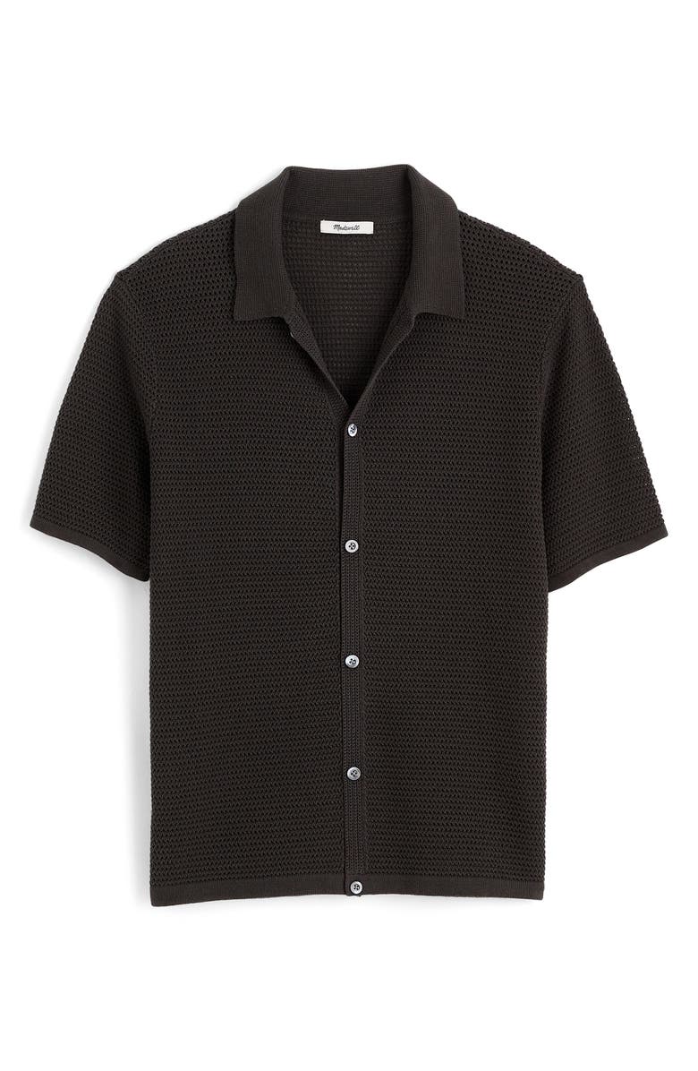 Madewell Short Sleeve Open Stitch Cotton Button-Up Shirt, Alternate, color, Soft Charcoal