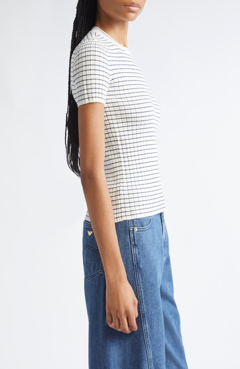 Emporio Armani Stripe Rib Crewneck Top, Alternate, color, Solid White