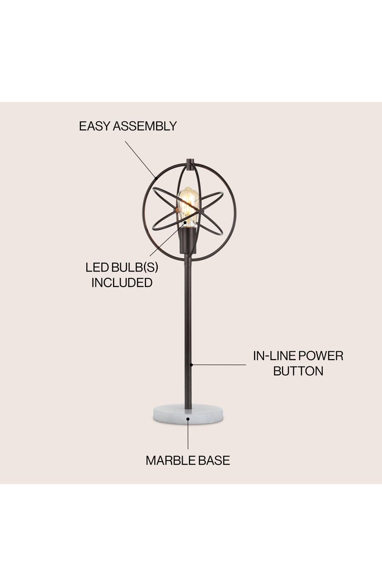 JONATHAN Y Atomic Edison Bulb Metal/Marble Modern LED Table Lamp, Alternate, color, Oil Rubbed Bronze/White