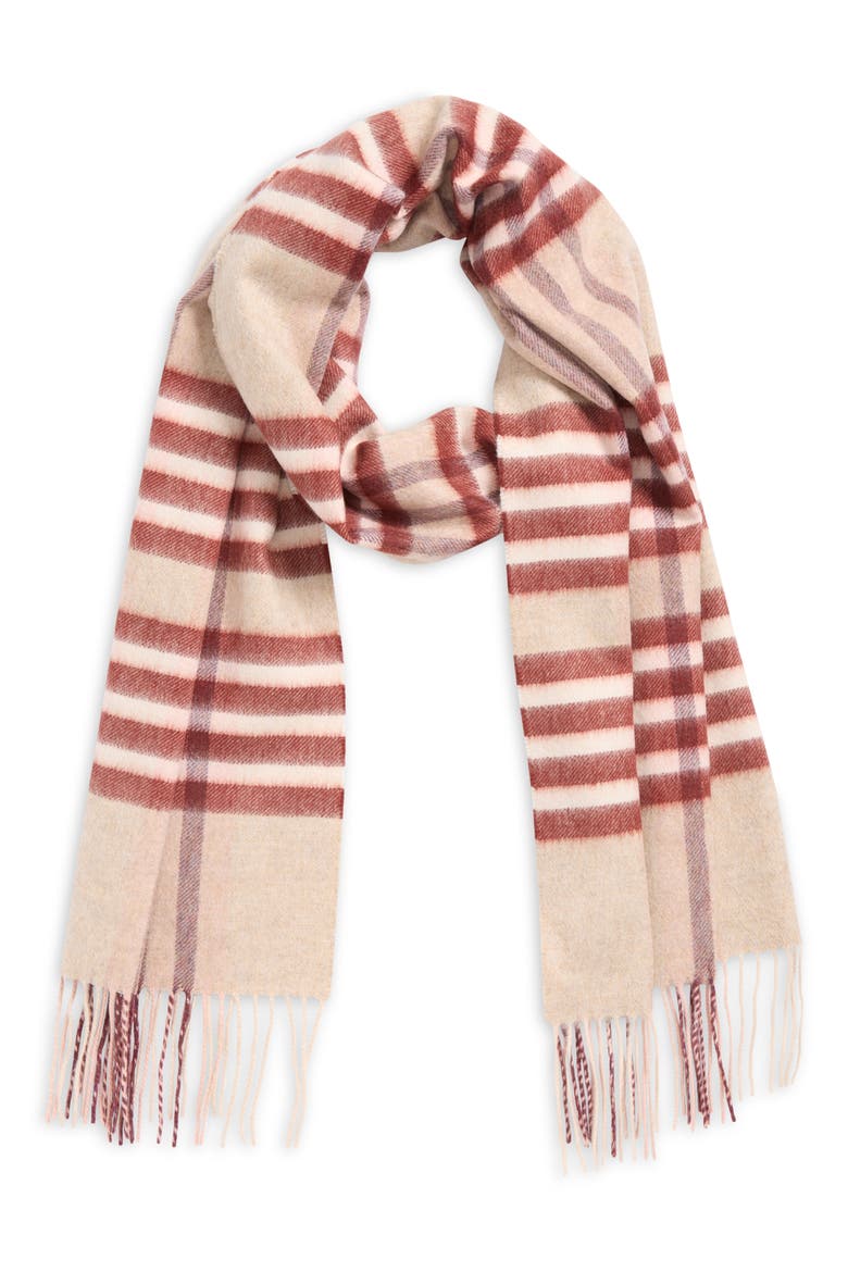 Grid Check Cashmere Fringe Scarf, Alternate, color, BLONDE RU7642