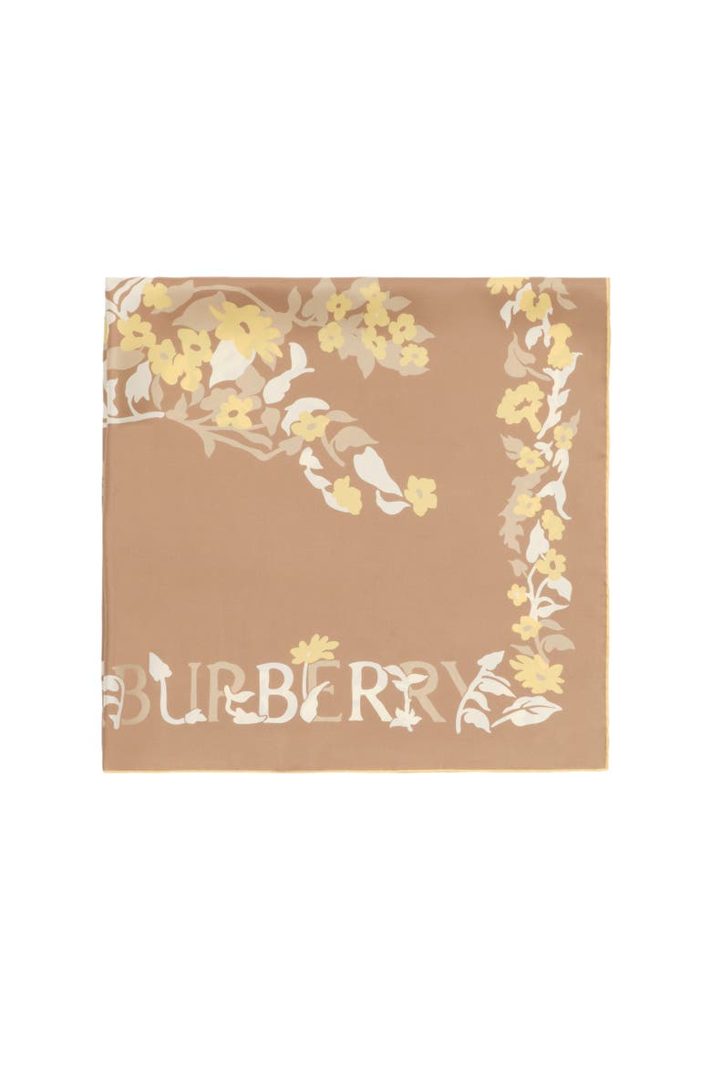 Floral Knight Silk Scarf, Alternate, color, Sand beige