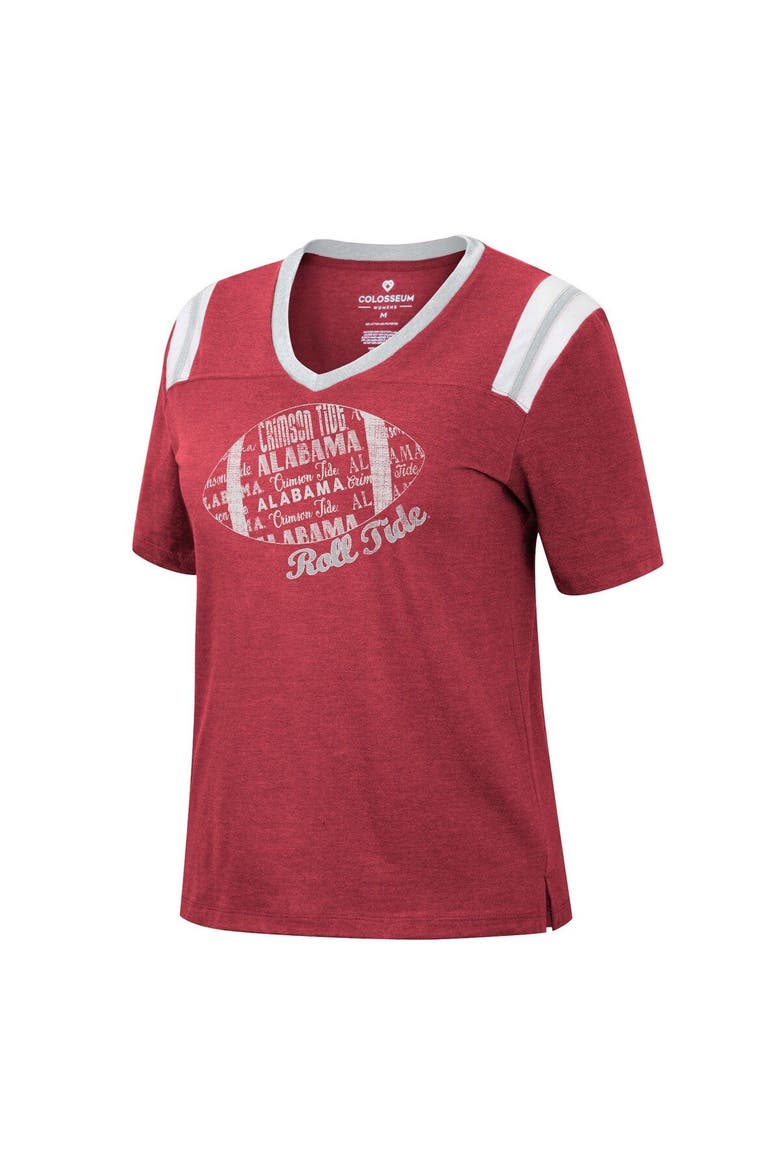 Women's Colosseum Heathered Crimson Alabama Crimson Tide 15 Min Early Football V-Neck T-Shirt, Alternate, color, Crimson