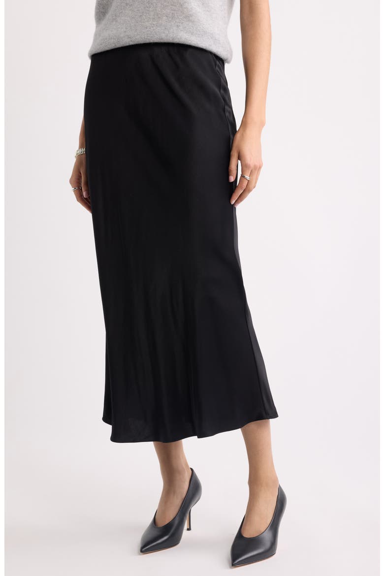 Bias Cut Satin Maxi Skirt, Main, color, BLACK