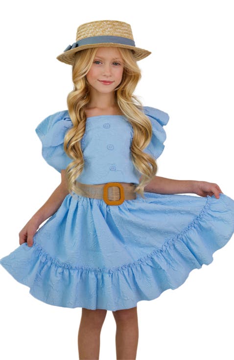 Girls Ruffle Sleeve Belted Skirt Set (Toddler, Little Kid & Big Kid)