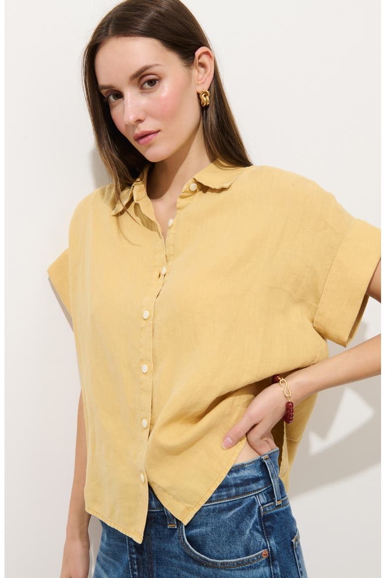 Maddie Linen Short Sleeve Button-Up Shirt, Alternate, color, LIGHT SIENNA