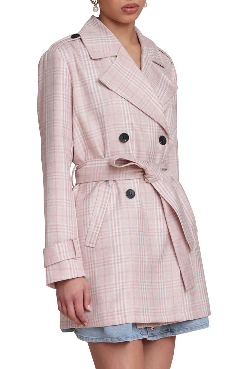 Avec Les Filles Plaid Double Breasted Trench Coat, Alternate, color, Blush Plaid