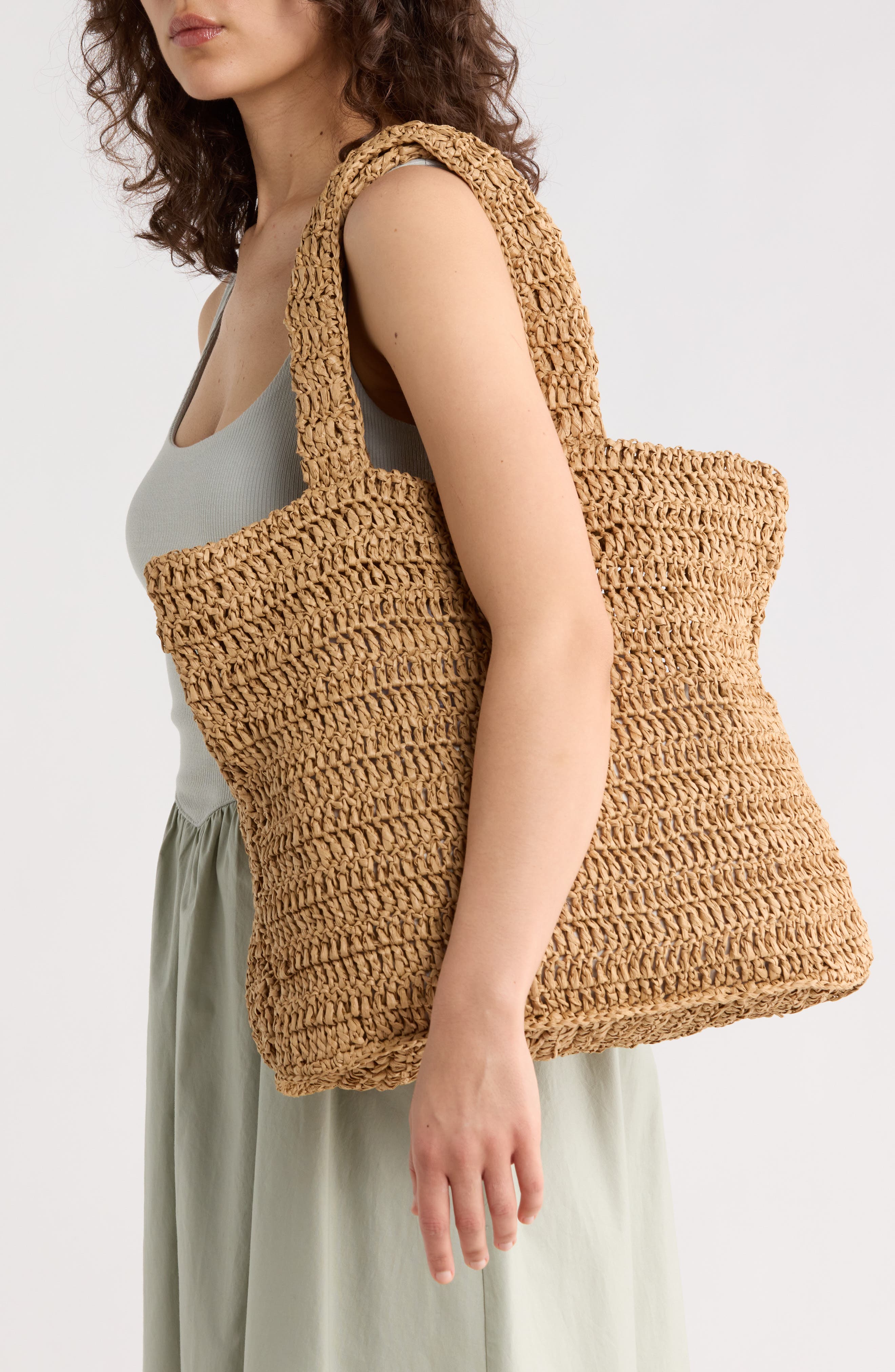 URBAN EXPRESSIONS HANDBAGS Straw Tote, Alternate, color, Camel