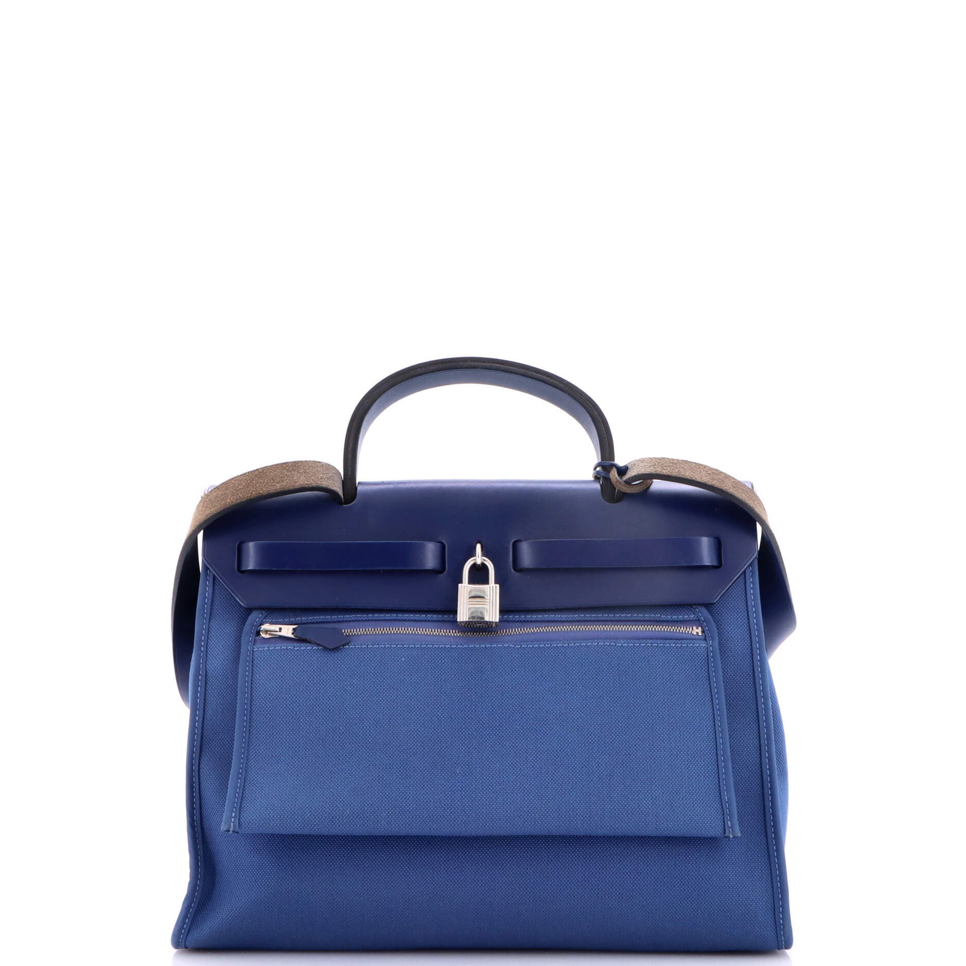 Pre-Owned Hermes Herbag Zip Leather and Toile 31, Alternate, color, Bleu Brighton